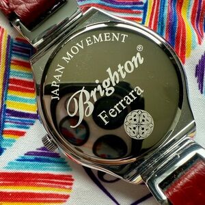 Brighton Leather Strap Watch Reversible band in black and red-brown. New